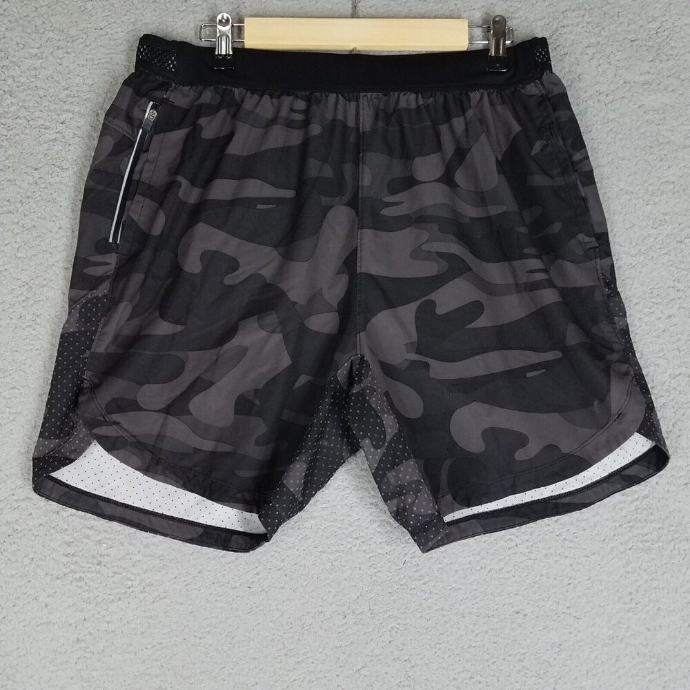 Zyia Active Shorts Adult Large Black Camo 7" Workout Gym Running Pull On Vented